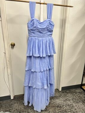 Light Blue Tiered Chiffon Maxi Dress with Wide Straps